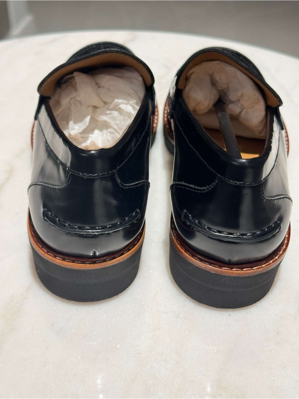 Coach Black Leather Penny Loafers Lug Sole Made in Spain Size 8.5B / EU 39 - Picture 3 of 10